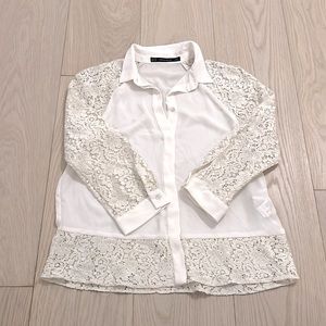 Zara Basic Cream Ivory Lace Chiffon Blouse XS